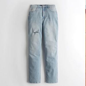 Ultra high rise ripped medium wash stacked vintage straight jean